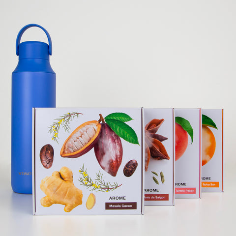 Set Cold Blue Thermal Bottle + 4 Hot Infusions