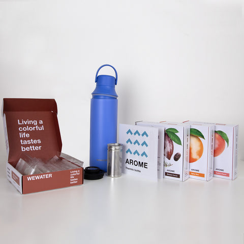 Set Cold Blue Thermal Bottle + 4 Hot Infusions